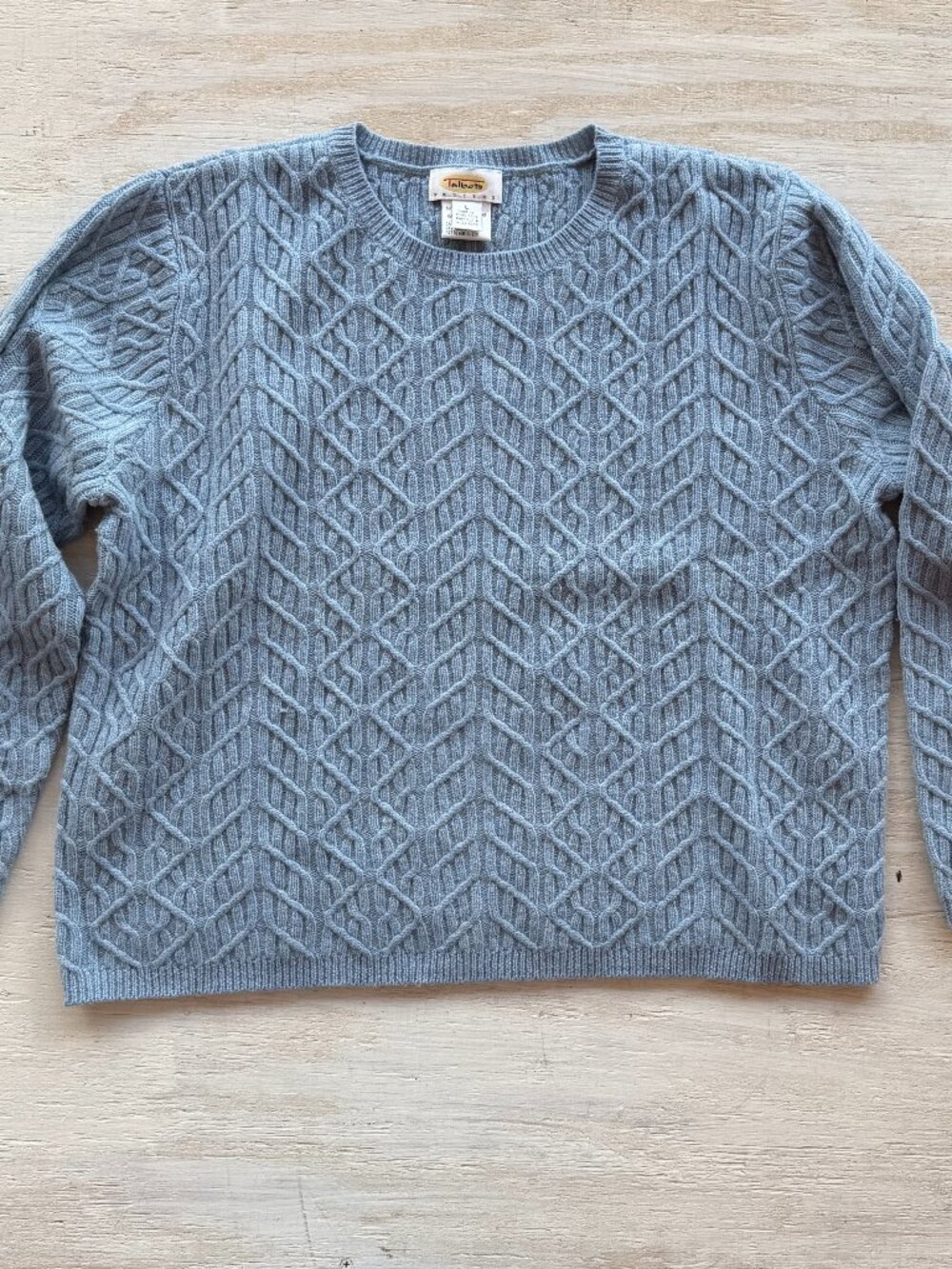 VTG Talbots Heather Blue Lambswool Cable Diamond Knit Crewneck Sweater Large